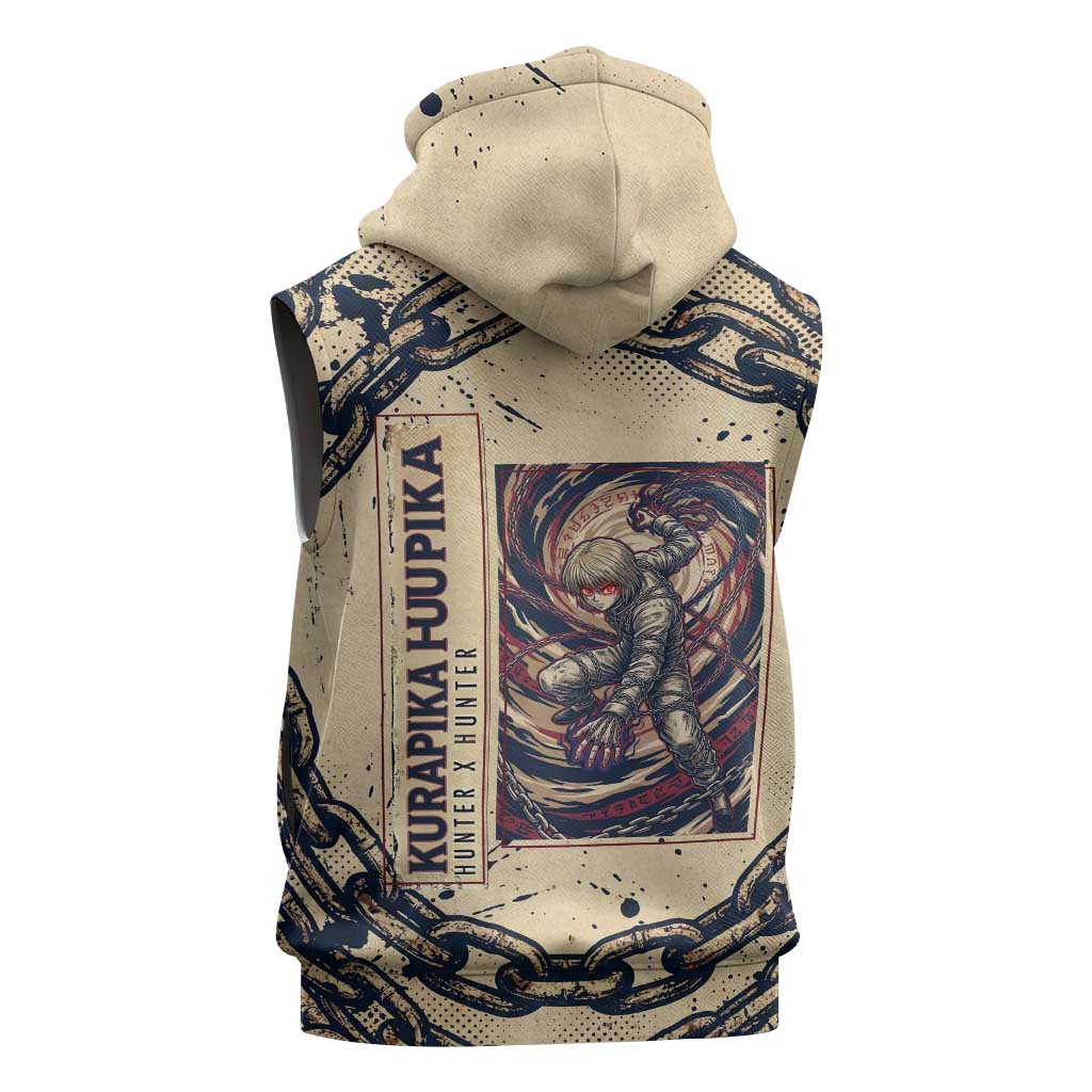 Kurapika Hunter x Hunter Chain Theme Sleeveless Hoodie with Scarlet Eyes and Vintage Anime Artwork Design - The Mazicc