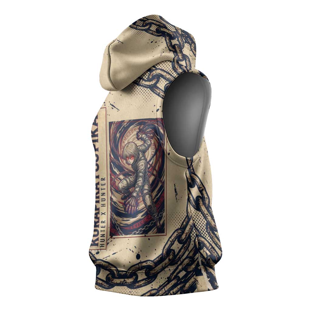 Kurapika Hunter x Hunter Chain Theme Sleeveless Hoodie with Scarlet Eyes and Vintage Anime Artwork Design - The Mazicc