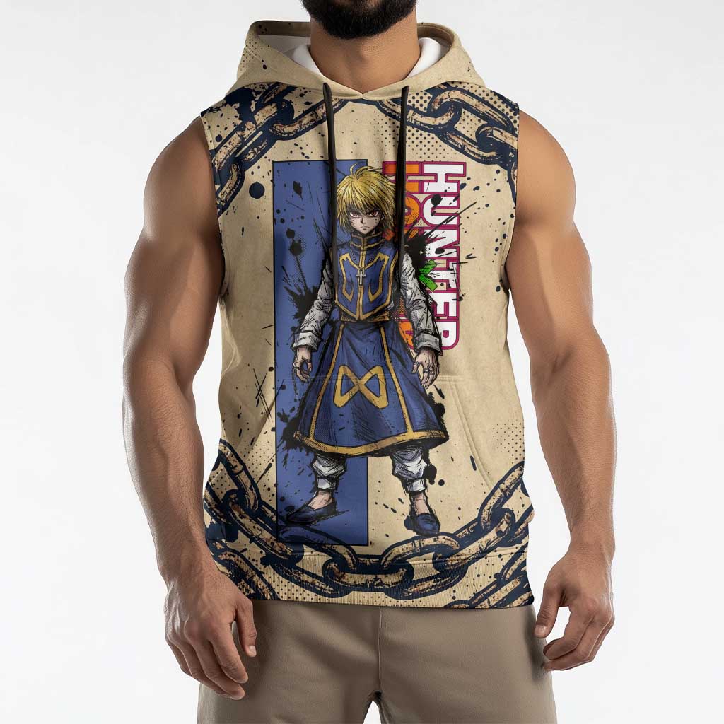 Kurapika Hunter x Hunter Chain Theme Sleeveless Hoodie with Scarlet Eyes and Vintage Anime Artwork Design - The Mazicc