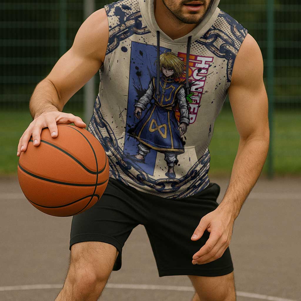 Kurapika Hunter x Hunter Chain Theme Sleeveless Hoodie with Scarlet Eyes and Vintage Anime Artwork Design - The Mazicc