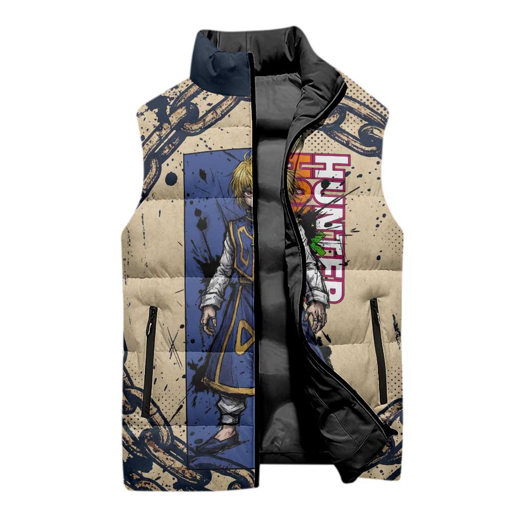 Kurapika Hunter x Hunter Chain Theme Sleeveless Puffer Jacket with Scarlet Eyes and Vintage Anime Artwork Design - The Mazicc