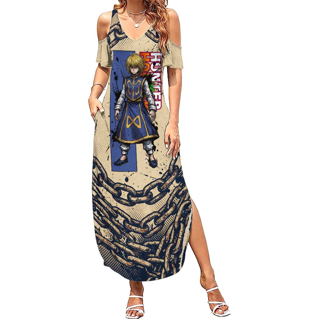 Kurapika Hunter x Hunter Chain Theme Summer Maxi Dress with Scarlet Eyes and Vintage Anime Artwork Design - The Mazicc
