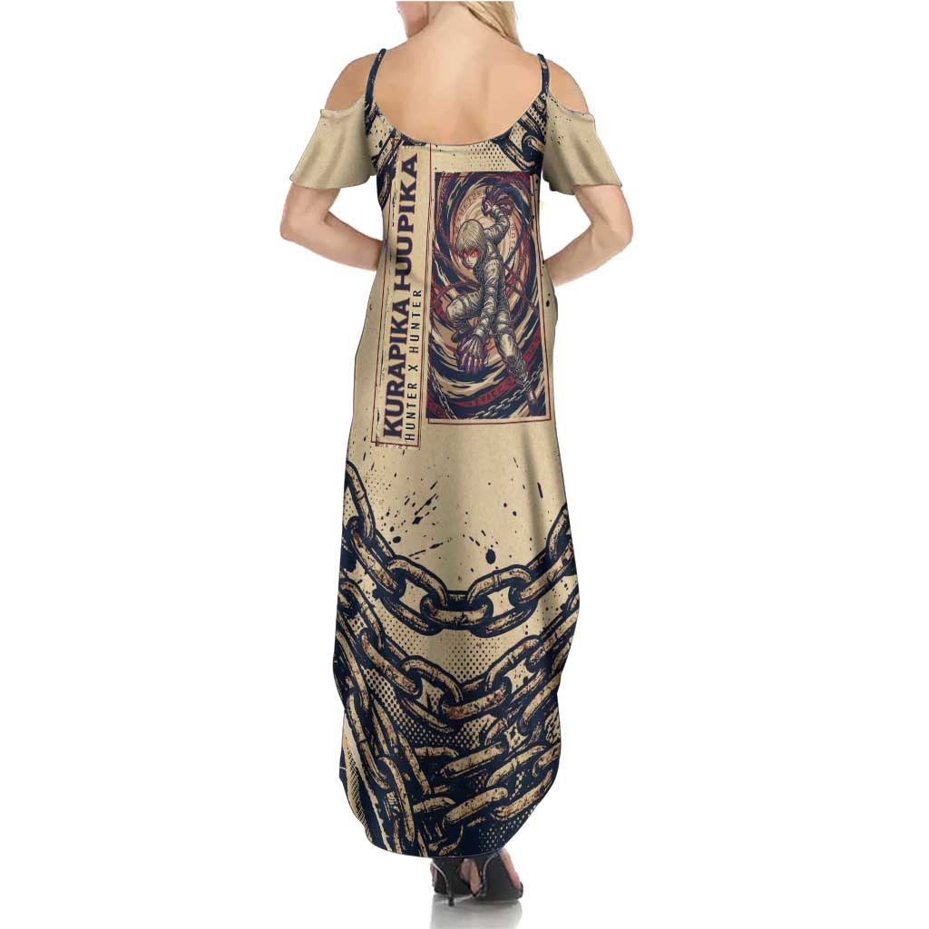 Kurapika Hunter x Hunter Chain Theme Summer Maxi Dress with Scarlet Eyes and Vintage Anime Artwork Design - The Mazicc