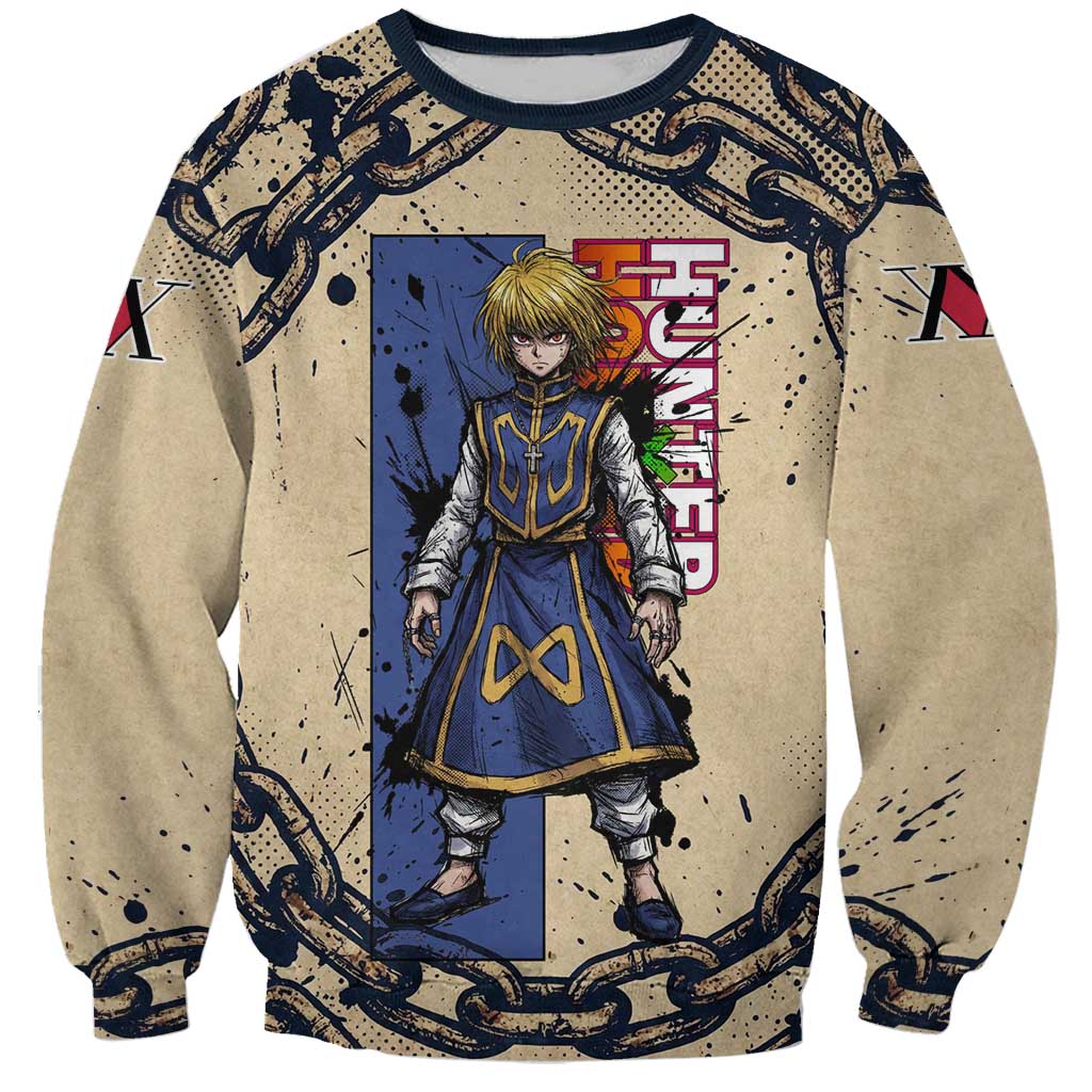 Kurapika Hunter x Hunter Chain Theme Sweatshirt with Scarlet Eyes and Vintage Anime Artwork Design - The Mazicc