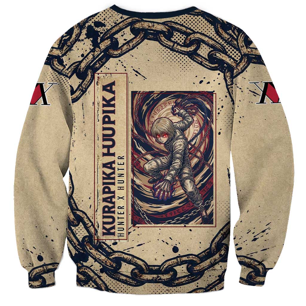 Kurapika Hunter x Hunter Chain Theme Sweatshirt with Scarlet Eyes and Vintage Anime Artwork Design - The Mazicc