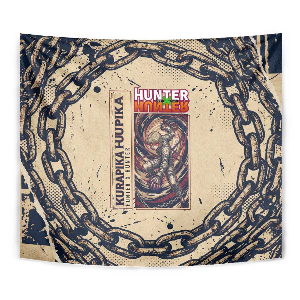 Kurapika Hunter x Hunter Chain Theme Tapestry with Scarlet Eyes and Vintage Anime Artwork Design - The Mazicc