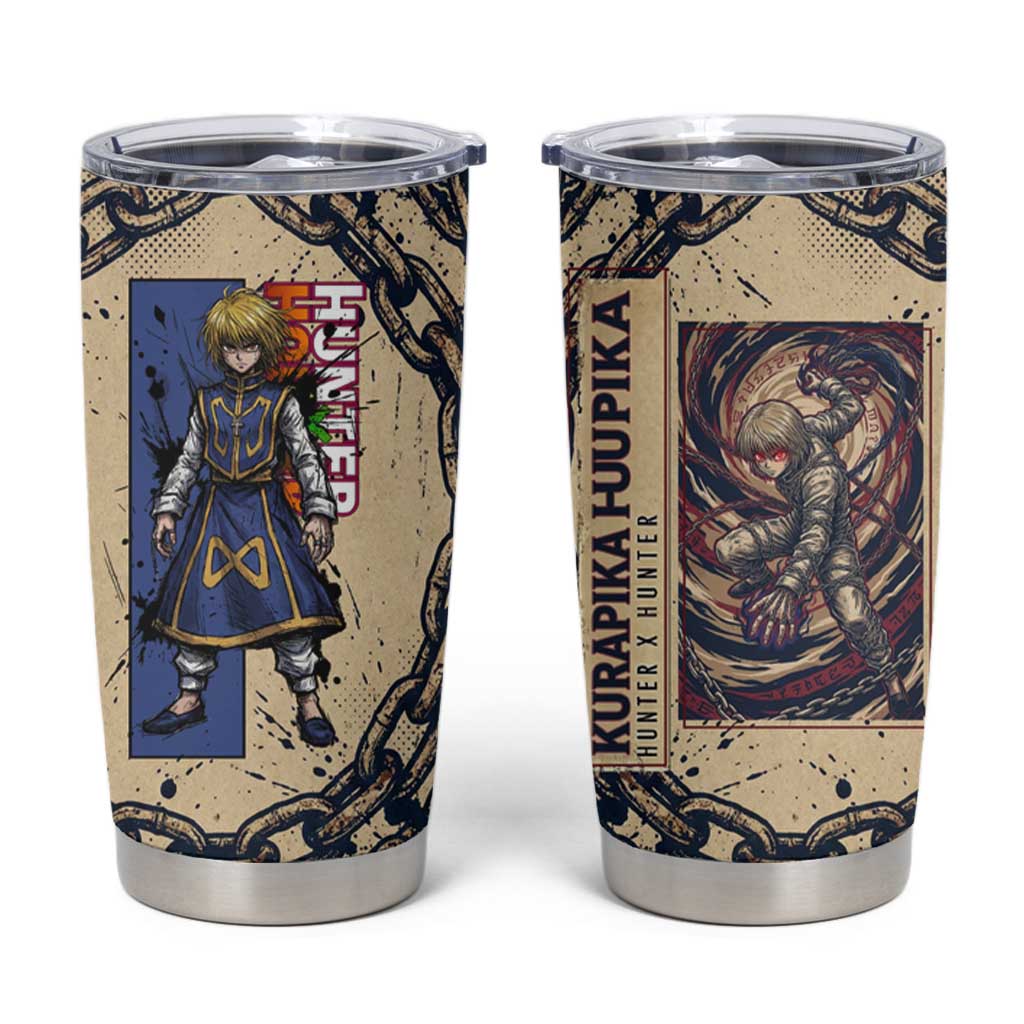 Kurapika Hunter x Hunter Chain Theme Tumbler Cup with Scarlet Eyes and Vintage Anime Artwork Design - The Mazicc