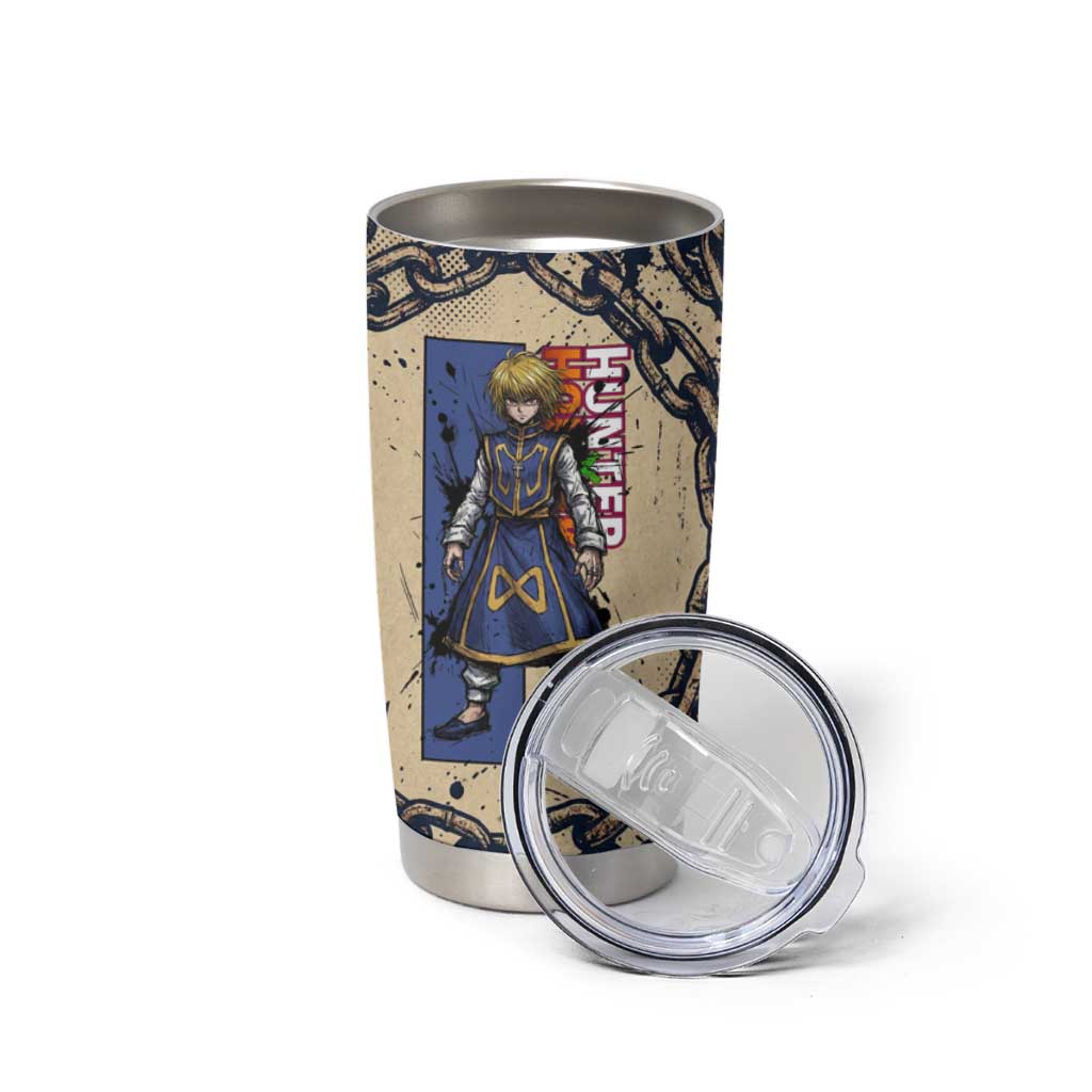 Kurapika Hunter x Hunter Chain Theme Tumbler Cup with Scarlet Eyes and Vintage Anime Artwork Design - The Mazicc