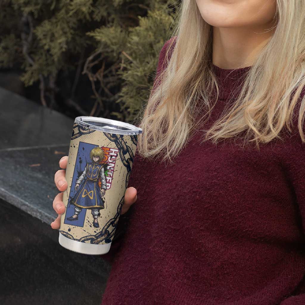 Kurapika Hunter x Hunter Chain Theme Tumbler Cup with Scarlet Eyes and Vintage Anime Artwork Design - The Mazicc