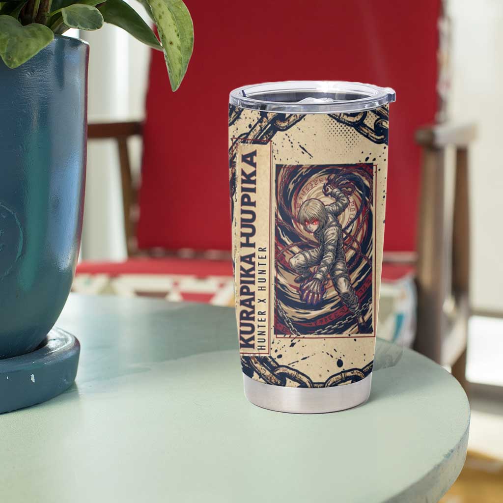 Kurapika Hunter x Hunter Chain Theme Tumbler Cup with Scarlet Eyes and Vintage Anime Artwork Design - The Mazicc