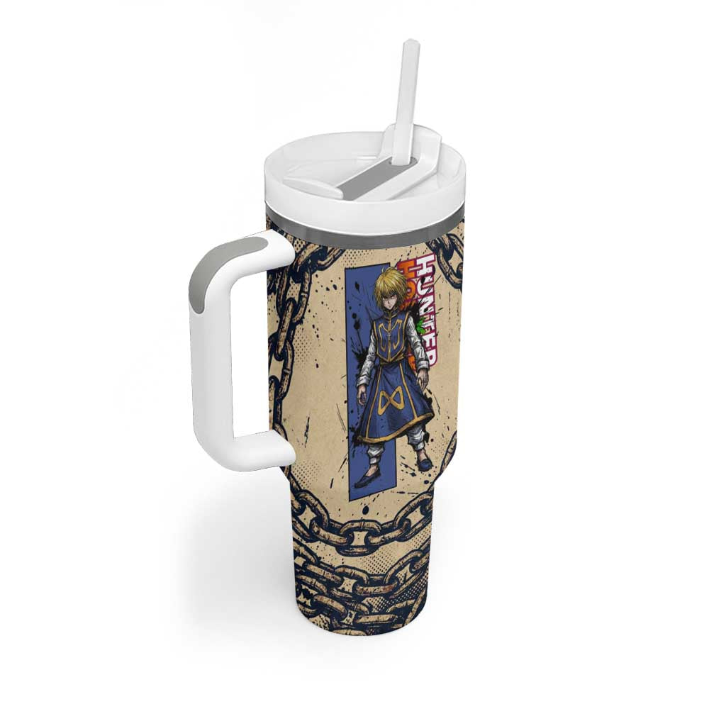 Kurapika Hunter x Hunter Chain Theme Tumbler With Handle with Scarlet Eyes and Vintage Anime Artwork Design - The Mazicc