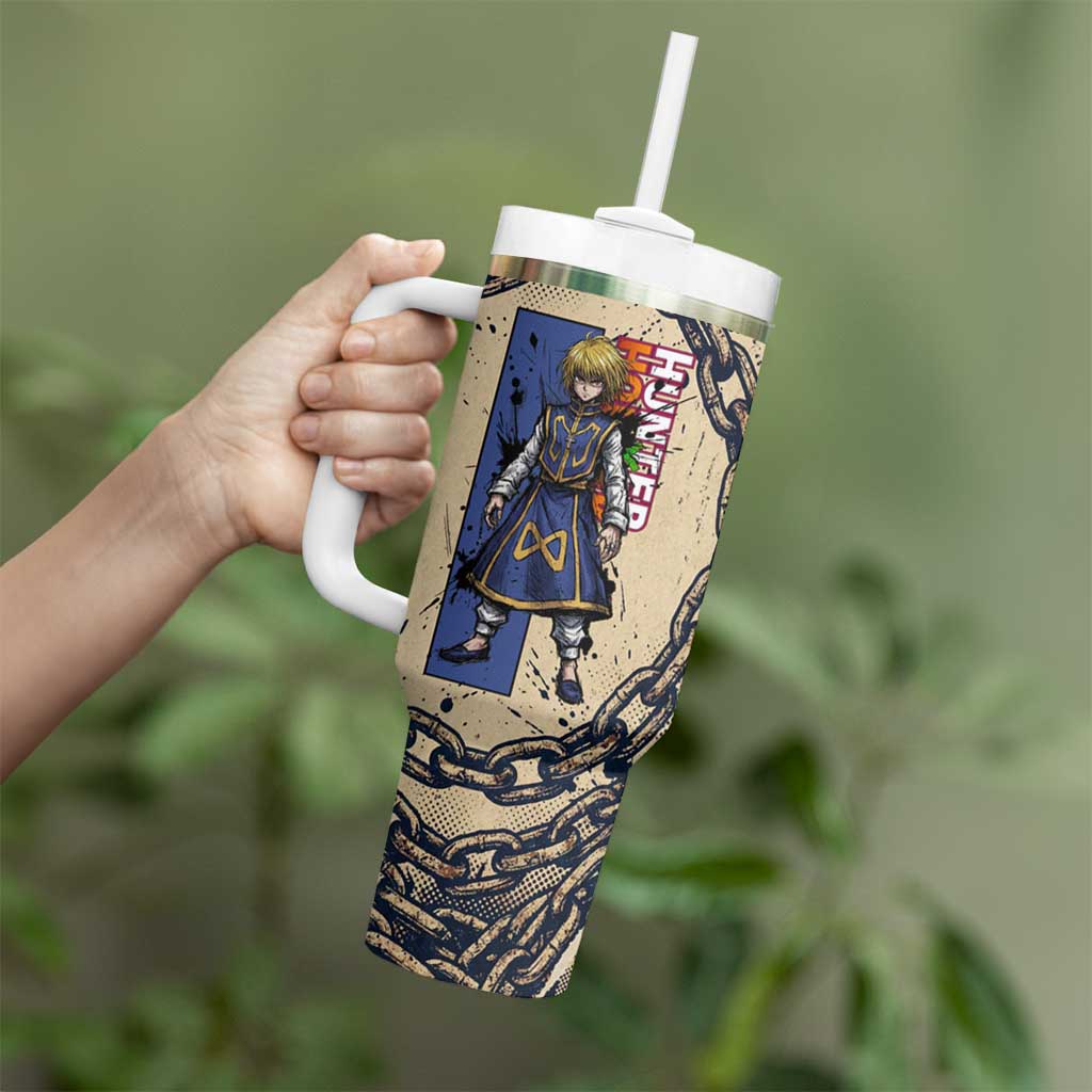 Kurapika Hunter x Hunter Chain Theme Tumbler With Handle with Scarlet Eyes and Vintage Anime Artwork Design - The Mazicc
