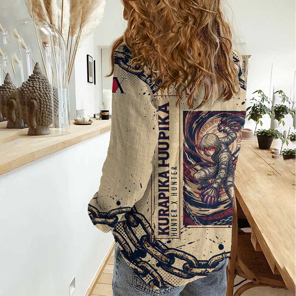 Kurapika Hunter x Hunter Chain Theme Women Casual Shirt with Scarlet Eyes and Vintage Anime Artwork Design - The Mazicc