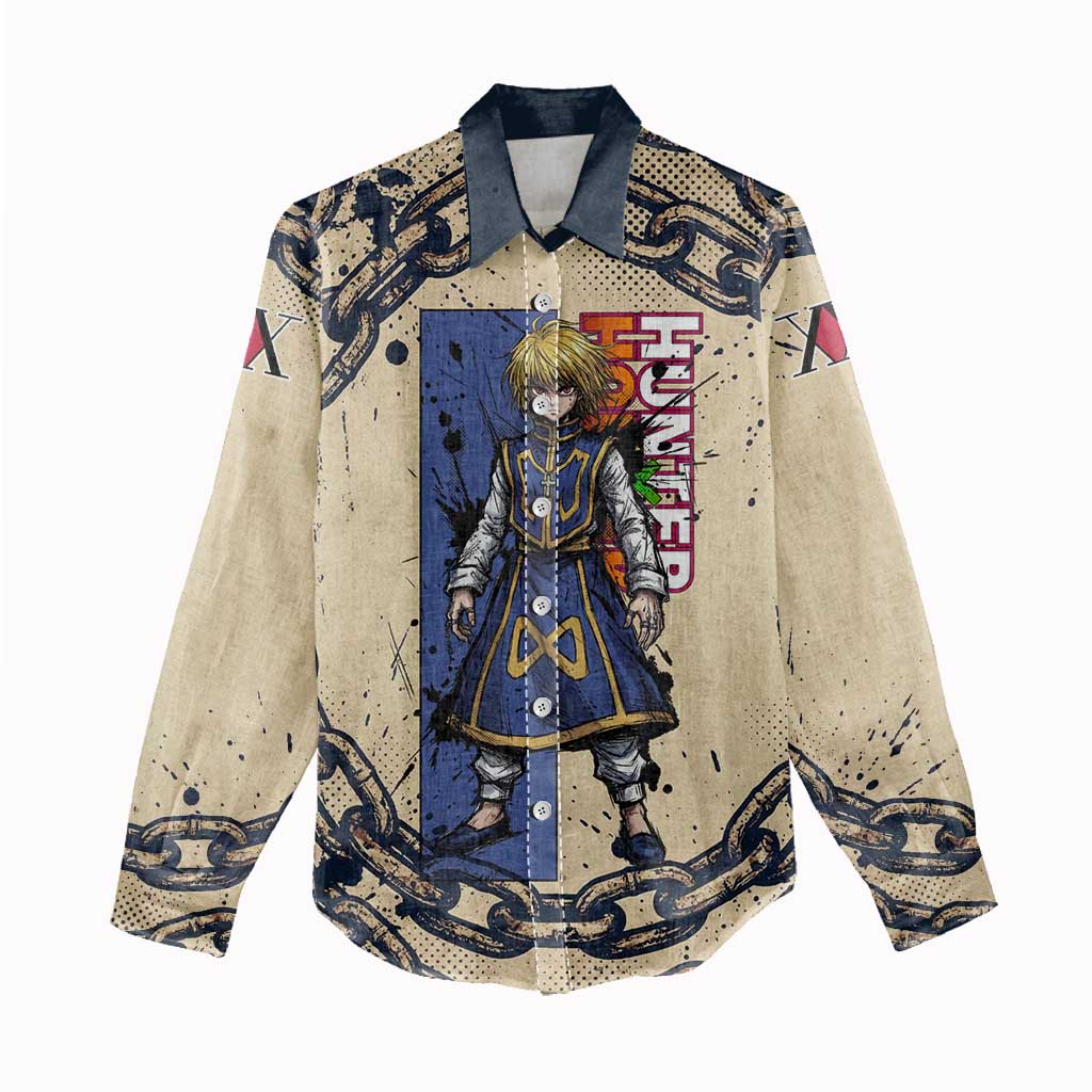 Kurapika Hunter x Hunter Chain Theme Women Casual Shirt with Scarlet Eyes and Vintage Anime Artwork Design - The Mazicc