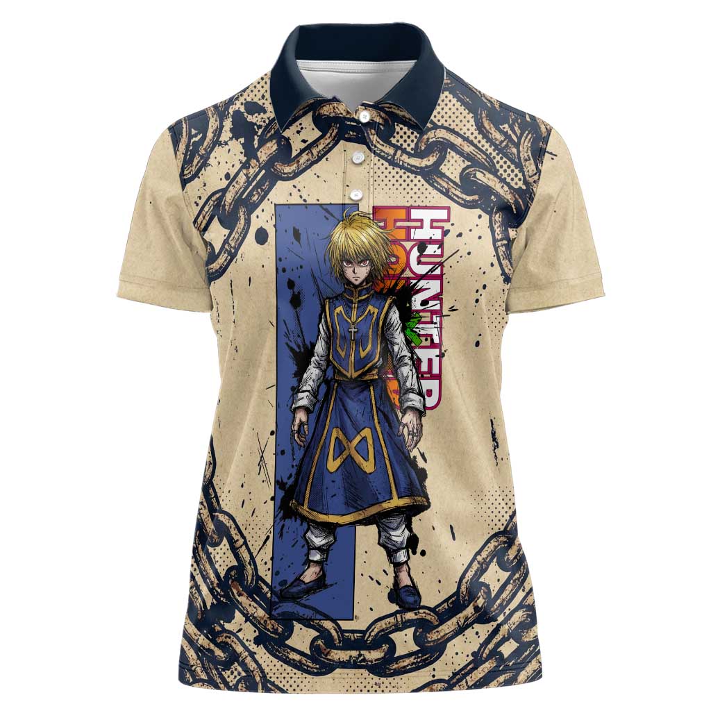 Kurapika Hunter x Hunter Chain Theme Women Polo Shirt with Scarlet Eyes and Vintage Anime Artwork Design - The Mazicc
