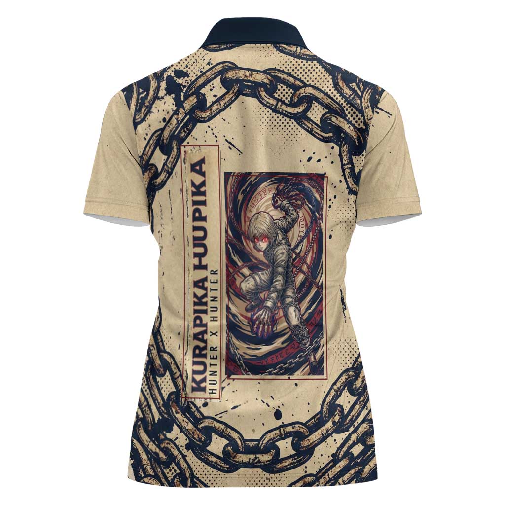 Kurapika Hunter x Hunter Chain Theme Women Polo Shirt with Scarlet Eyes and Vintage Anime Artwork Design - The Mazicc
