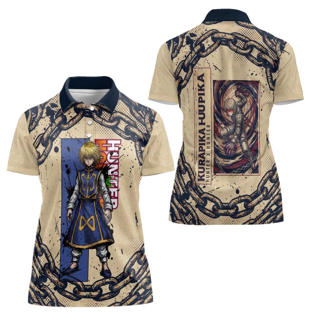 Kurapika Hunter x Hunter Chain Theme Women Polo Shirt with Scarlet Eyes and Vintage Anime Artwork Design - The Mazicc