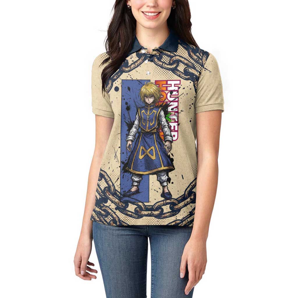Kurapika Hunter x Hunter Chain Theme Women Polo Shirt with Scarlet Eyes and Vintage Anime Artwork Design - The Mazicc