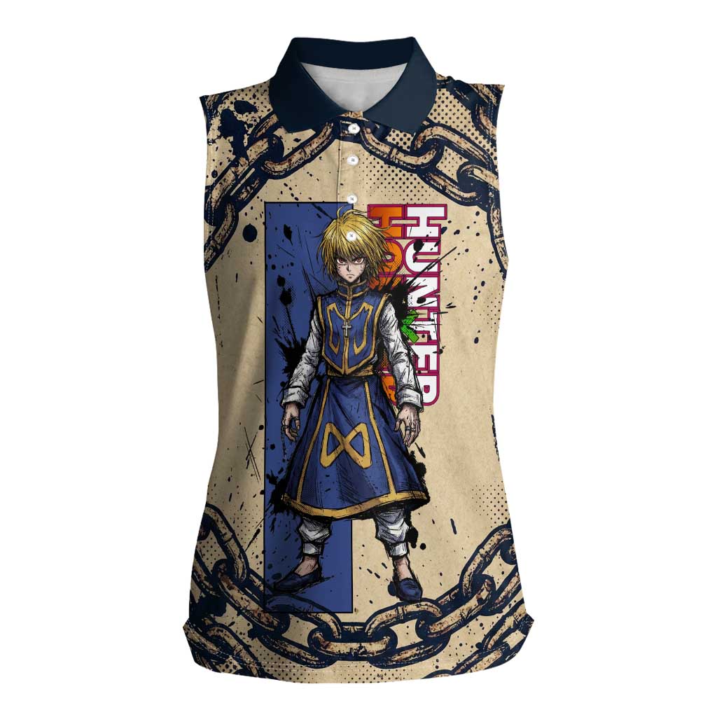 Kurapika Hunter x Hunter Chain Theme Women Sleeveless Polo Shirt with Scarlet Eyes and Vintage Anime Artwork Design - The Mazicc