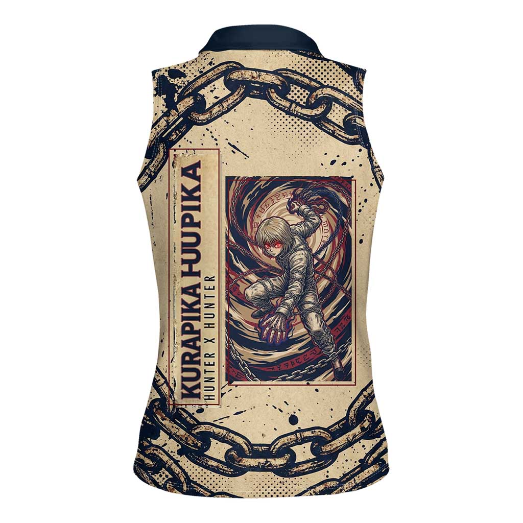 Kurapika Hunter x Hunter Chain Theme Women Sleeveless Polo Shirt with Scarlet Eyes and Vintage Anime Artwork Design - The Mazicc