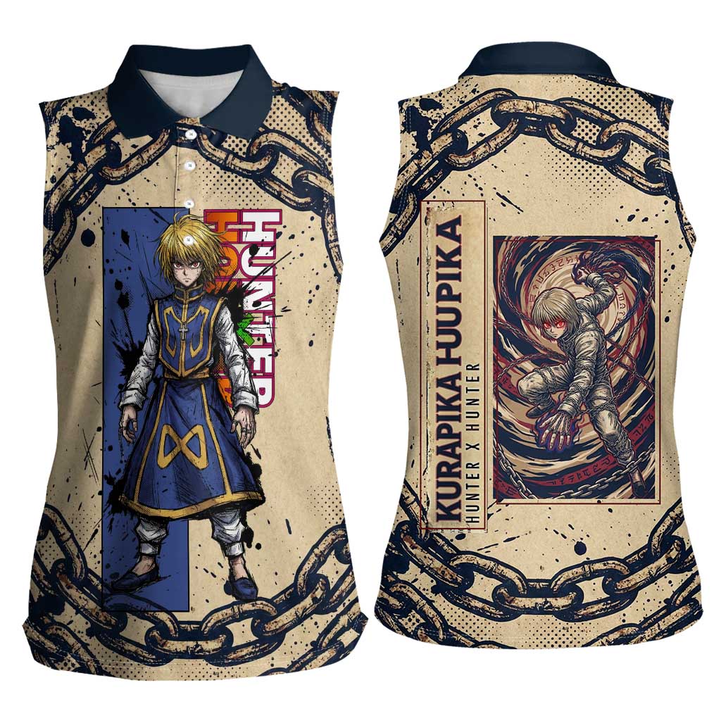 Kurapika Hunter x Hunter Chain Theme Women Sleeveless Polo Shirt with Scarlet Eyes and Vintage Anime Artwork Design - The Mazicc