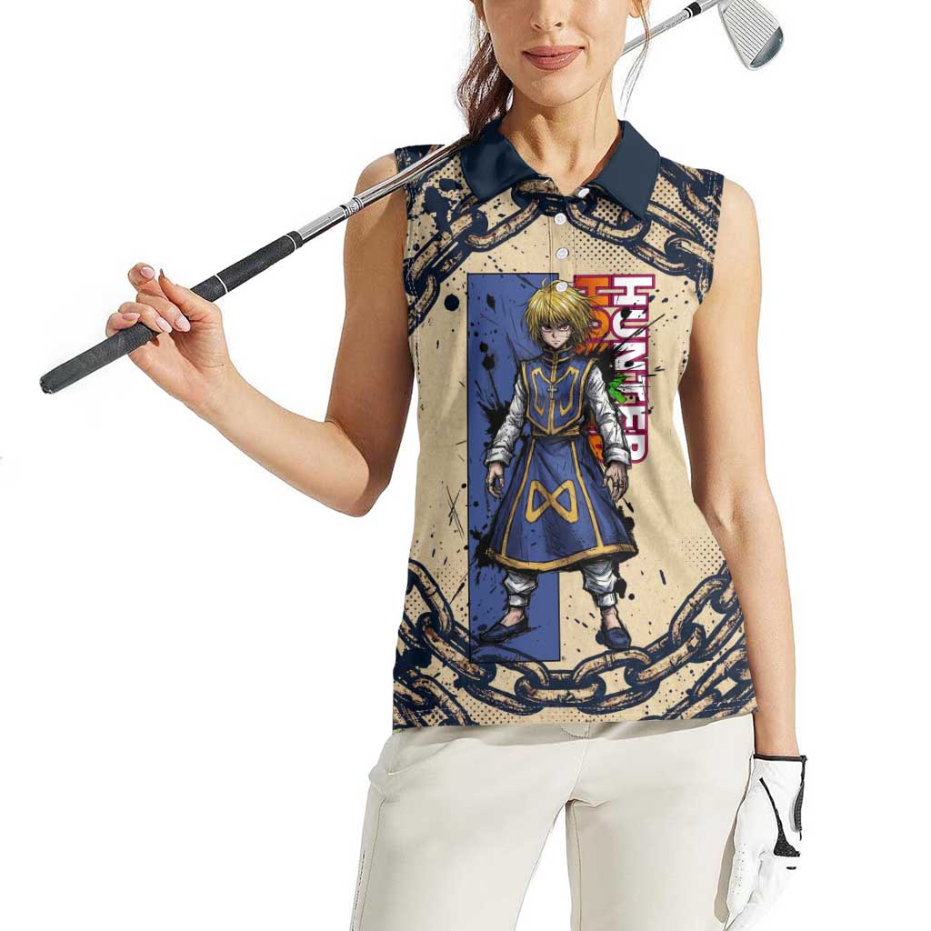 Kurapika Hunter x Hunter Chain Theme Women Sleeveless Polo Shirt with Scarlet Eyes and Vintage Anime Artwork Design - The Mazicc