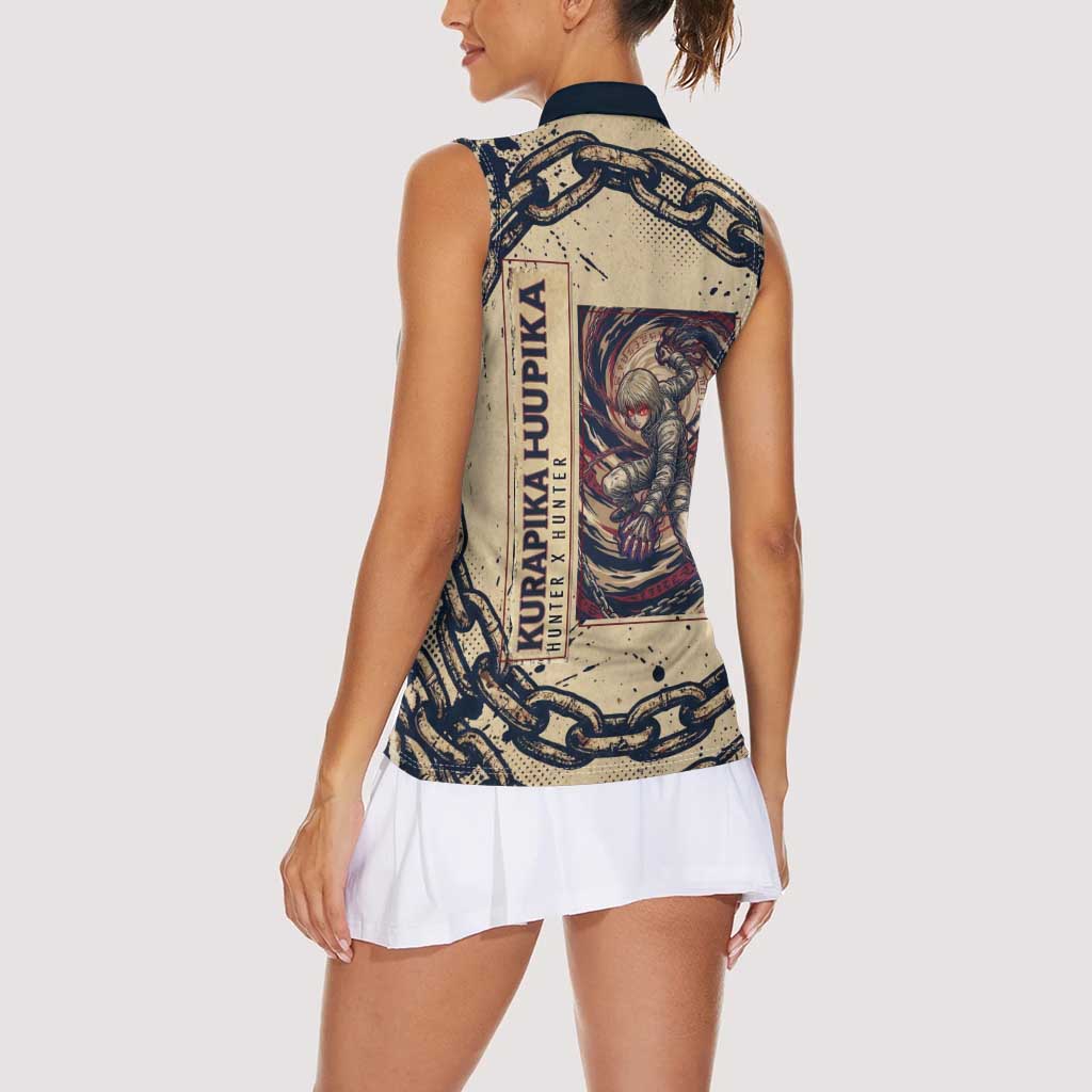 Kurapika Hunter x Hunter Chain Theme Women Sleeveless Polo Shirt with Scarlet Eyes and Vintage Anime Artwork Design - The Mazicc