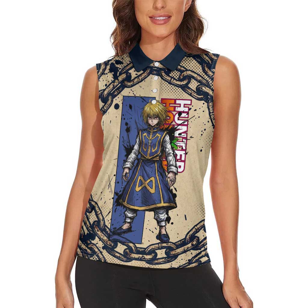Kurapika Hunter x Hunter Chain Theme Women Sleeveless Polo Shirt with Scarlet Eyes and Vintage Anime Artwork Design - The Mazicc