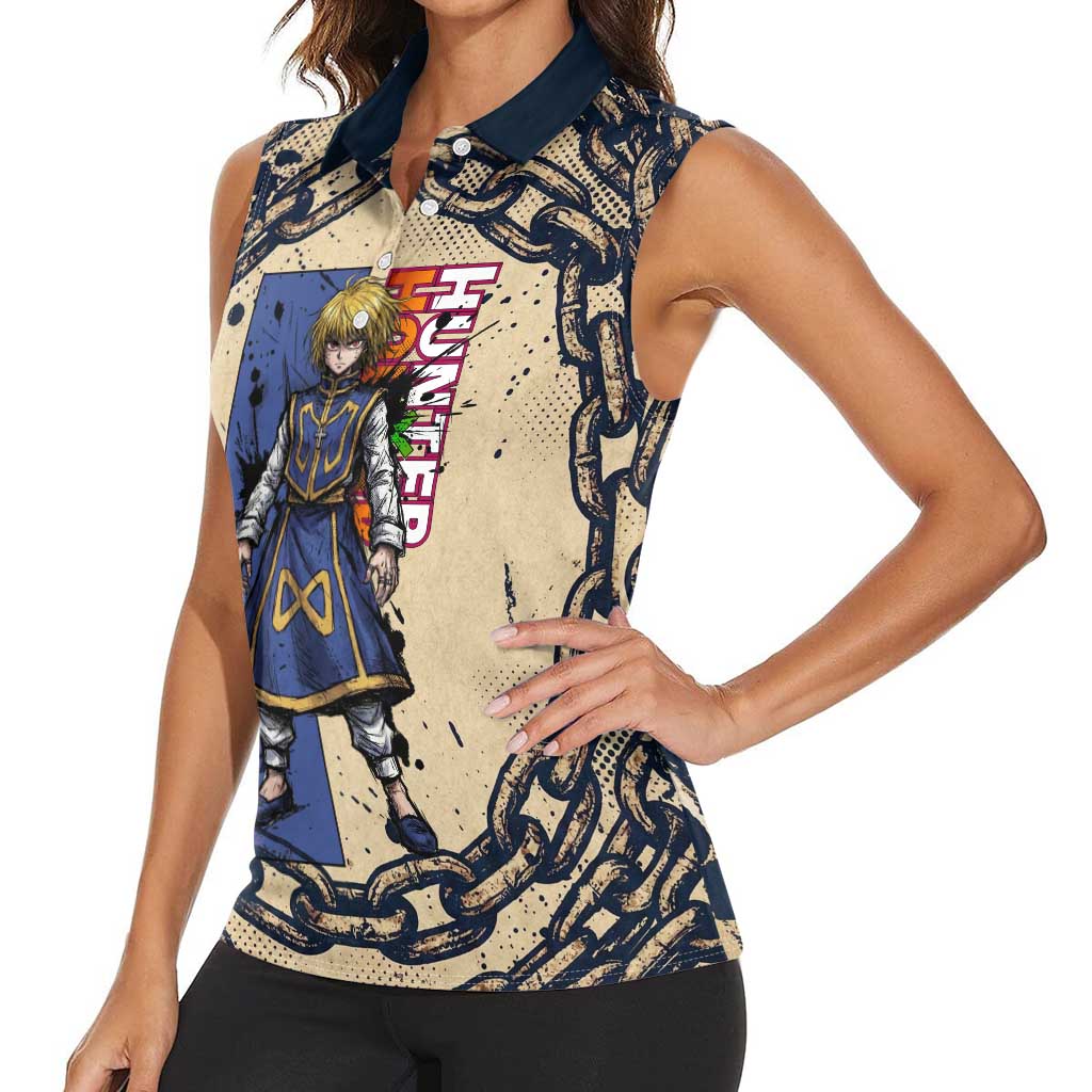 Kurapika Hunter x Hunter Chain Theme Women Sleeveless Polo Shirt with Scarlet Eyes and Vintage Anime Artwork Design - The Mazicc