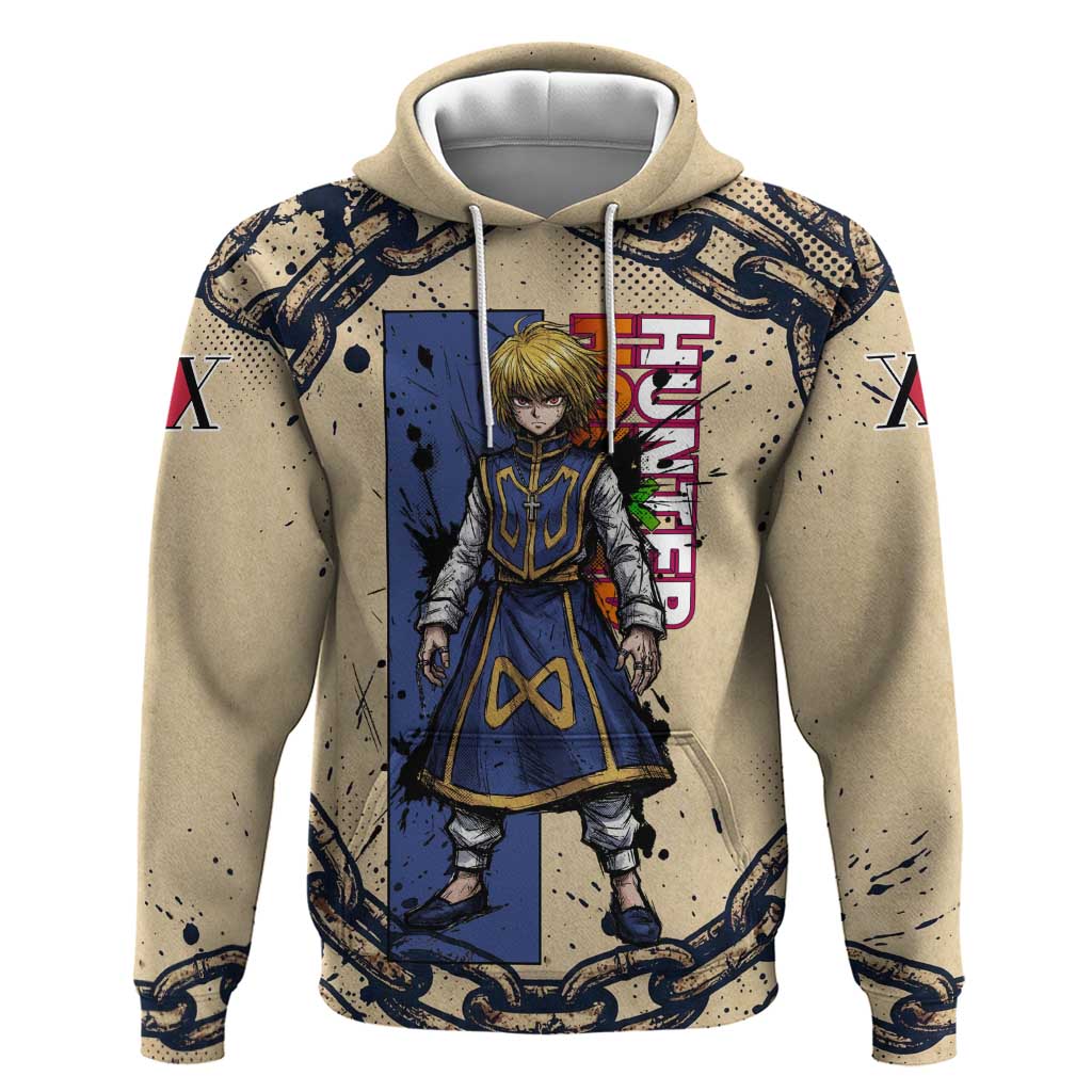 Kurapika Hunter x Hunter Chain Theme Zip Hoodie with Scarlet Eyes and Vintage Anime Artwork Design - The Mazicc