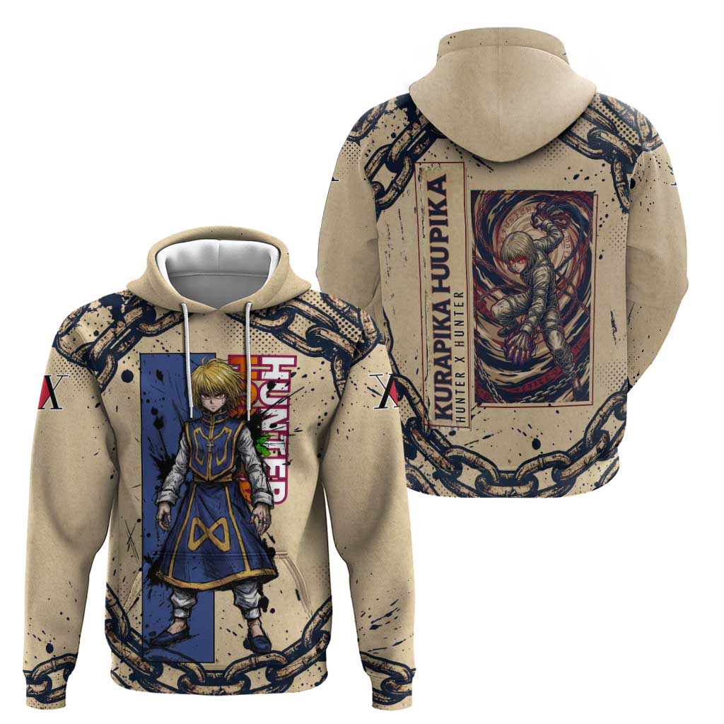 Kurapika Hunter x Hunter Chain Theme Zip Hoodie with Scarlet Eyes and Vintage Anime Artwork Design - The Mazicc