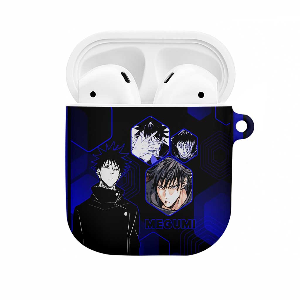 Megumi Fushiguro Jujutsu Kaisen Blue Hexagon Design AirPods Case with Shadow Techniques and Manga Style Art - The Mazicc