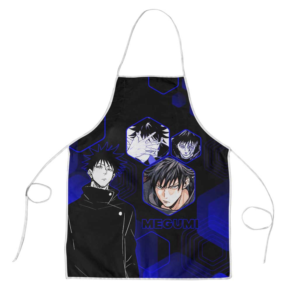 Megumi Fushiguro Jujutsu Kaisen Blue Hexagon Design Apron with Shadow Techniques and Manga Style Art - The Mazicc