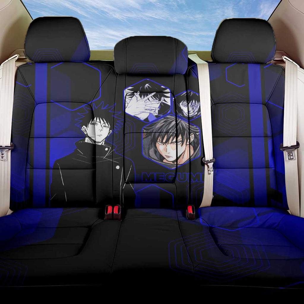 Megumi Fushiguro Jujutsu Kaisen Blue Hexagon Design Back Car Seat Cover with Shadow Techniques and Manga Style Art - The Mazicc