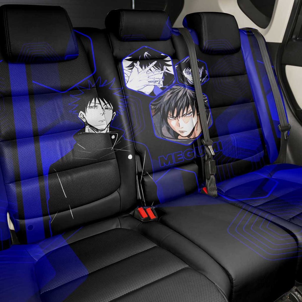 Megumi Fushiguro Jujutsu Kaisen Blue Hexagon Design Back Car Seat Cover with Shadow Techniques and Manga Style Art - The Mazicc
