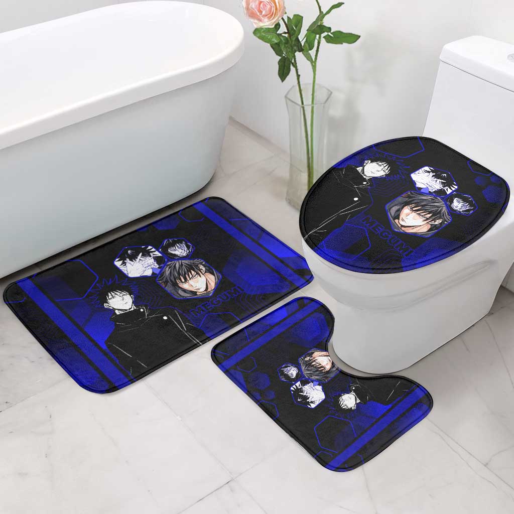 Megumi Fushiguro Jujutsu Kaisen Blue Hexagon Design Bathroom Set with Shadow Techniques and Manga Style Art - The Mazicc