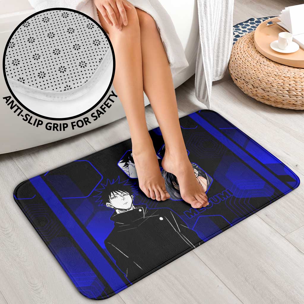 Megumi Fushiguro Jujutsu Kaisen Blue Hexagon Design Bathroom Set with Shadow Techniques and Manga Style Art - The Mazicc