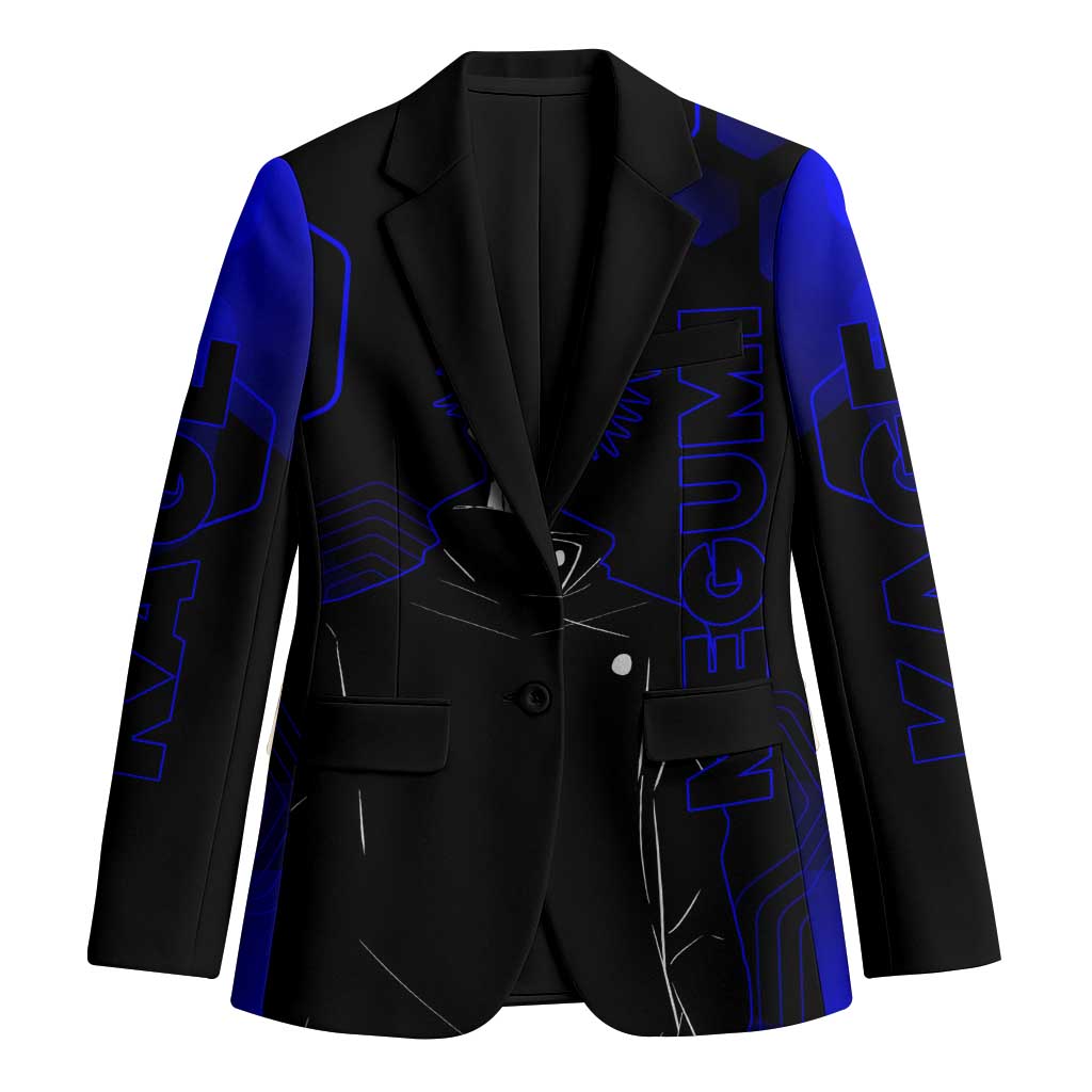 Megumi Fushiguro Jujutsu Kaisen Blue Hexagon Design Blazer with Shadow Techniques and Manga Style Art - The Mazicc