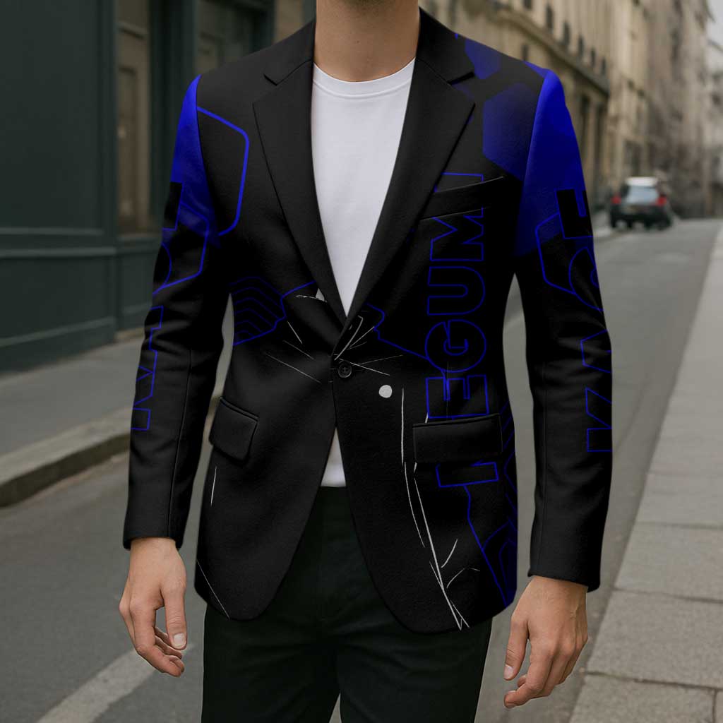Megumi Fushiguro Jujutsu Kaisen Blue Hexagon Design Blazer with Shadow Techniques and Manga Style Art - The Mazicc