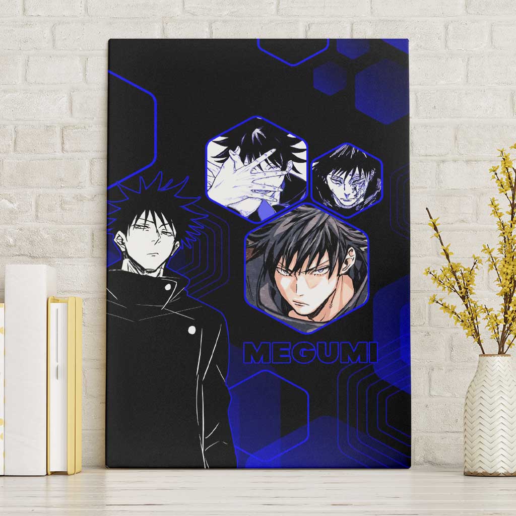 Megumi Fushiguro Jujutsu Kaisen Blue Hexagon Design Canvas Wall Art with Shadow Techniques and Manga Style Art - The Mazicc