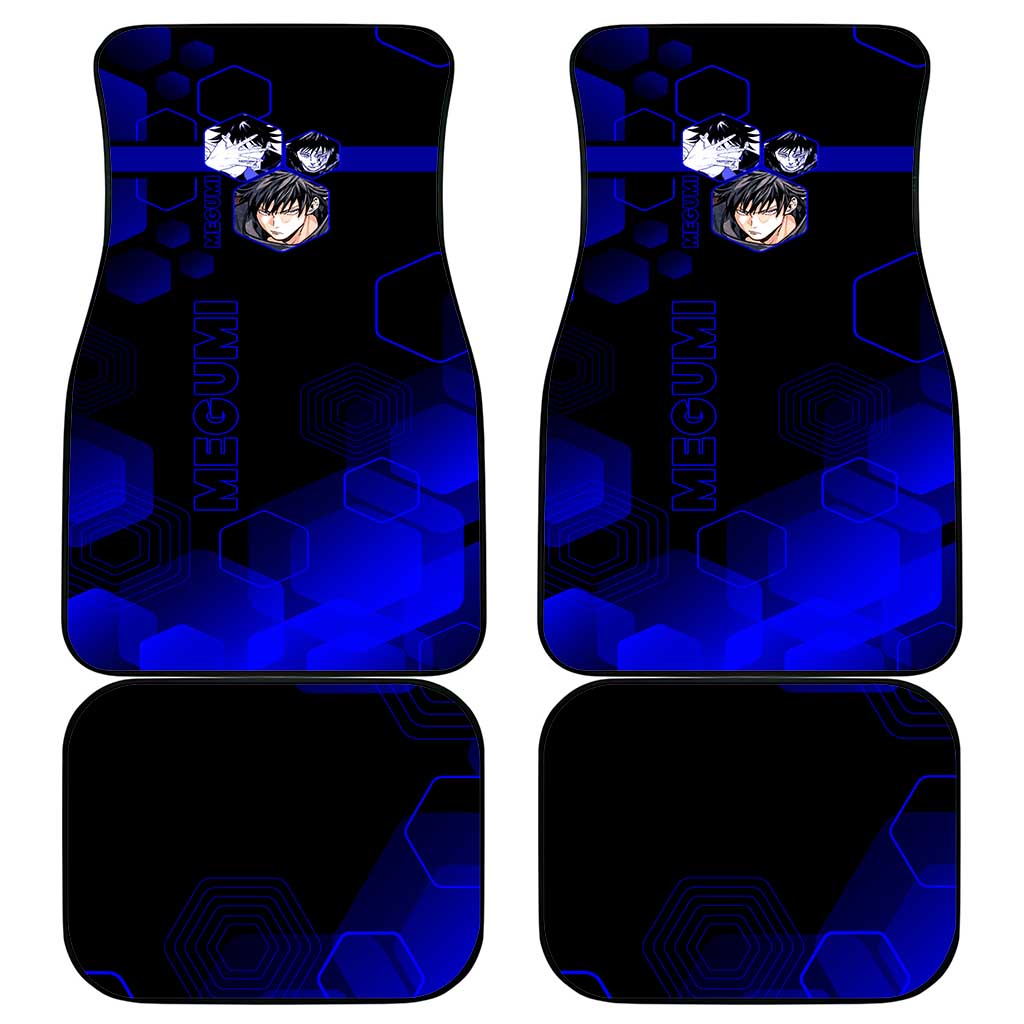 Megumi Fushiguro Jujutsu Kaisen Blue Hexagon Design Car Mats with Shadow Techniques and Manga Style Art - The Mazicc