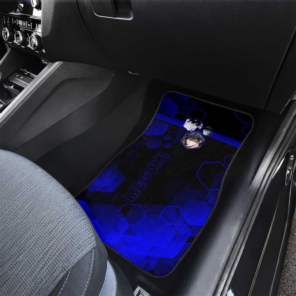 Megumi Fushiguro Jujutsu Kaisen Blue Hexagon Design Car Mats with Shadow Techniques and Manga Style Art - The Mazicc