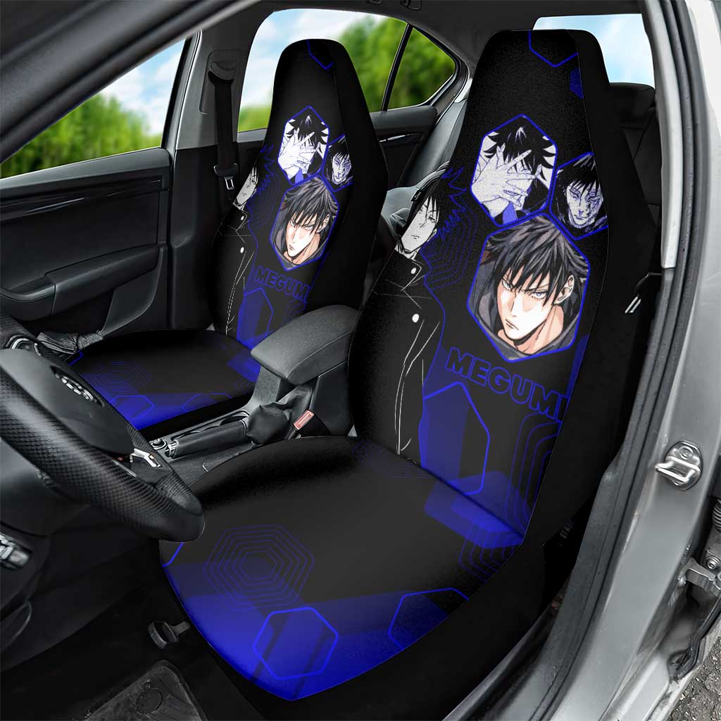 Megumi Fushiguro Jujutsu Kaisen Blue Hexagon Design Car Seat Cover with Shadow Techniques and Manga Style Art - The Mazicc