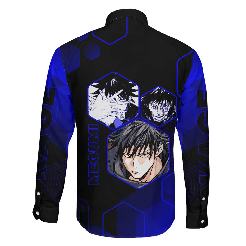 Megumi Fushiguro Jujutsu Kaisen Blue Hexagon Design Family Matching Puletasi and Hawaiian Shirt with Shadow Techniques and Manga Style Art