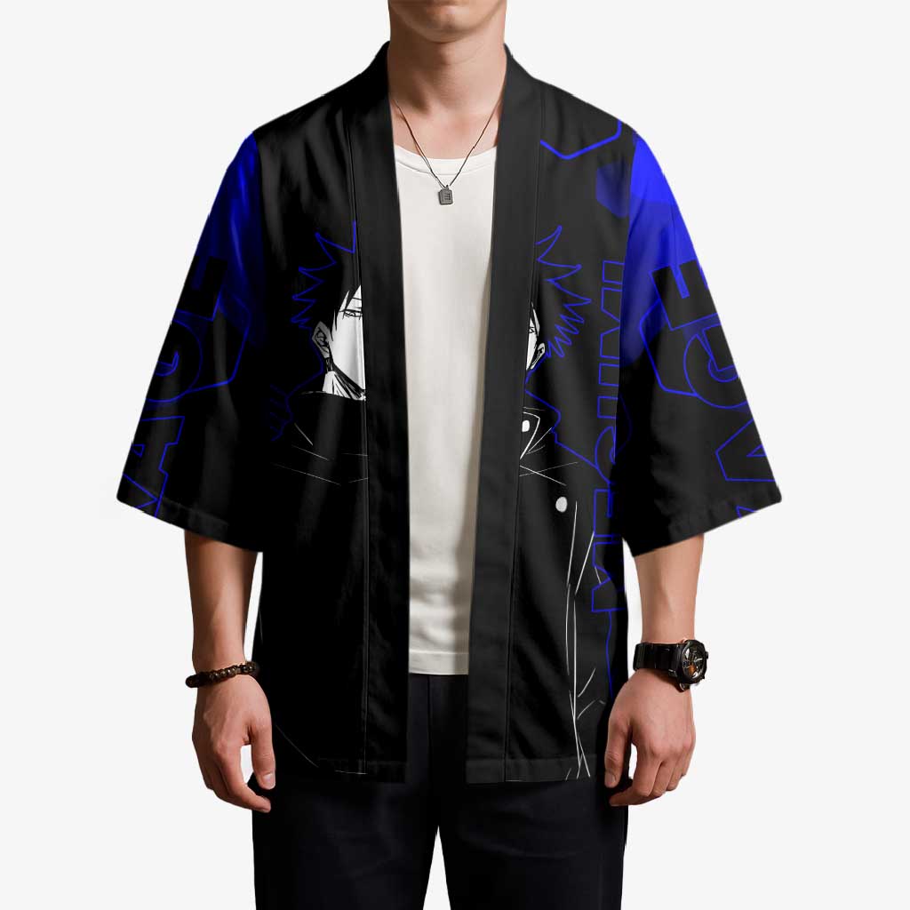 Megumi Fushiguro Jujutsu Kaisen Blue Hexagon Design Kimono with Shadow Techniques and Manga Style Art - The Mazicc