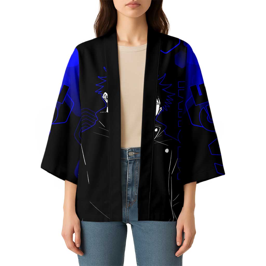Megumi Fushiguro Jujutsu Kaisen Blue Hexagon Design Kimono with Shadow Techniques and Manga Style Art - The Mazicc