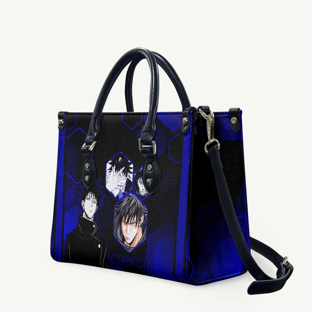 Megumi Fushiguro Jujutsu Kaisen Blue Hexagon Design Leather Bag with Shadow Techniques and Manga Style Art - The Mazicc