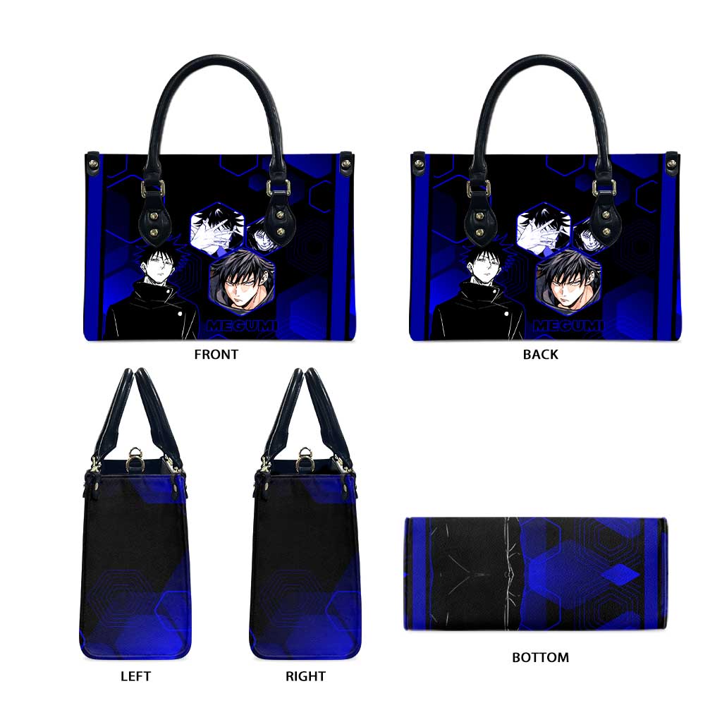 Megumi Fushiguro Jujutsu Kaisen Blue Hexagon Design Leather Bag with Shadow Techniques and Manga Style Art - The Mazicc