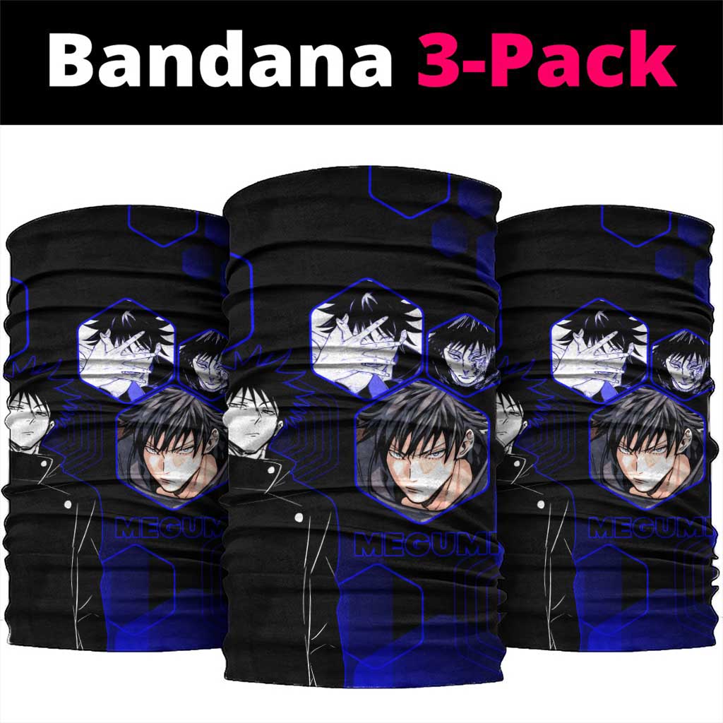 Megumi Fushiguro Jujutsu Kaisen Blue Hexagon Design Neck Gaiter with Shadow Techniques and Manga Style Art - The Mazicc