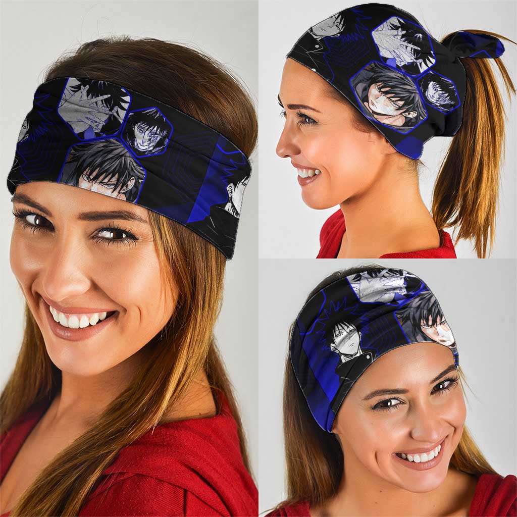 Megumi Fushiguro Jujutsu Kaisen Blue Hexagon Design Neck Gaiter with Shadow Techniques and Manga Style Art - The Mazicc